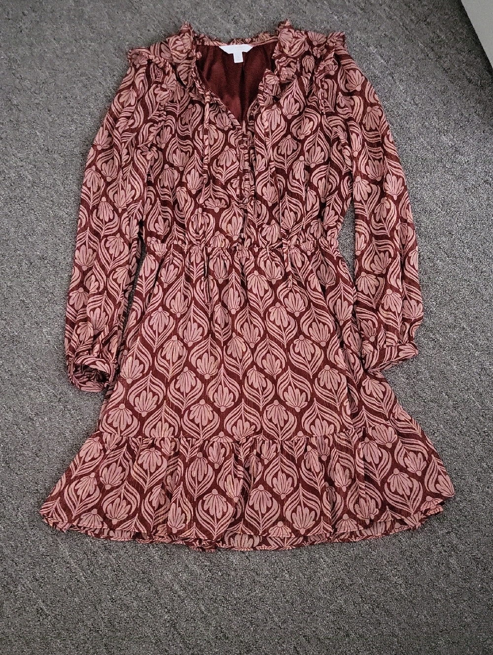 LC Lauren Conrad Maroon and Blush Floral Long Sleeve Dress